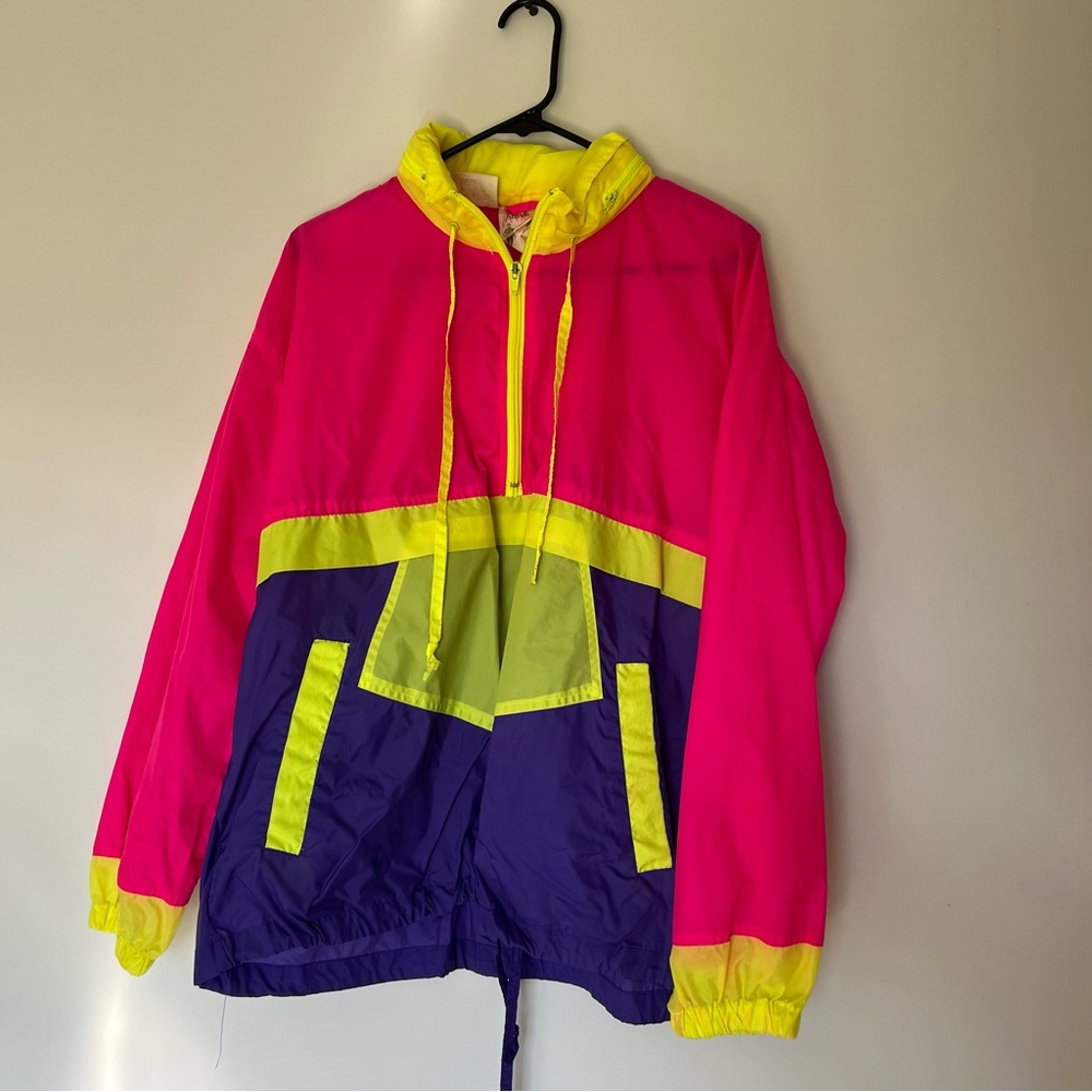 1980s - Active Spirit Women’s Neon Color-Block Workout Windbreaker - M